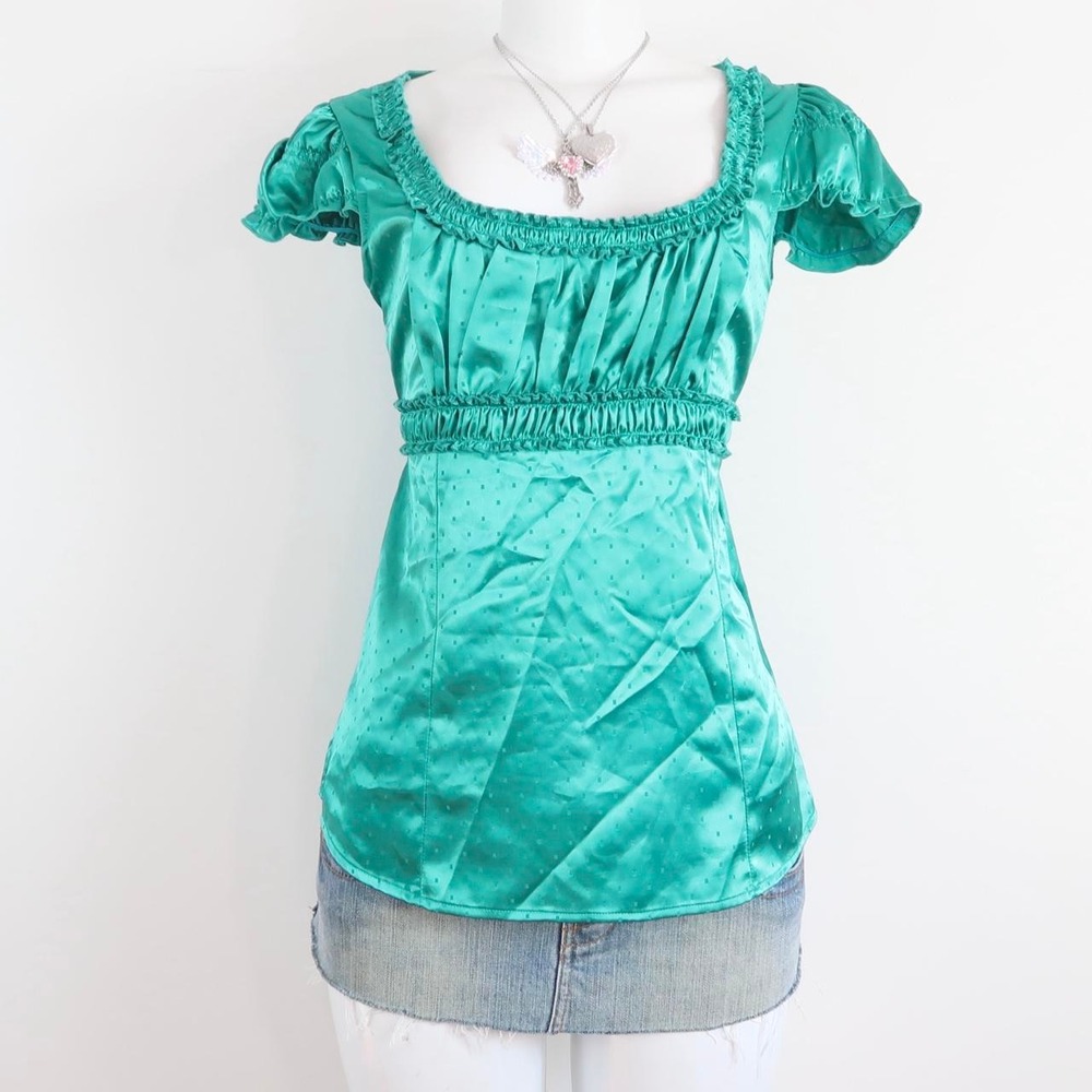 y2k turquoise satin babydoll top | 2000s